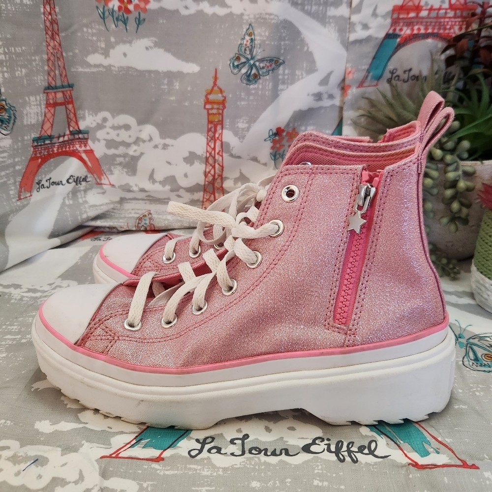 Converse All Star High Top Tennis Shoe Pink Glitter Size 6 Big Kids 7.5 Women's